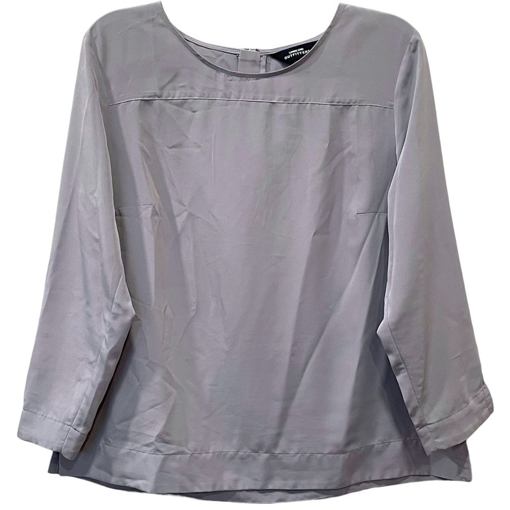 Lands End Womens Size 10 Blouse Top Zip Neck Split Hem and Cuff Gray Career